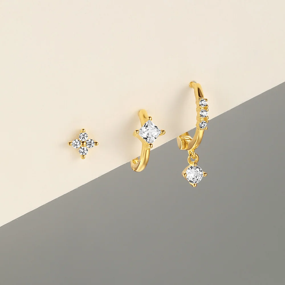Aide 925 sterling silber 3 stücke set Creolen für frauen 18k vergoldet ohrring braut hochzeits feier pen dientes feiner schmuck – Detail 3