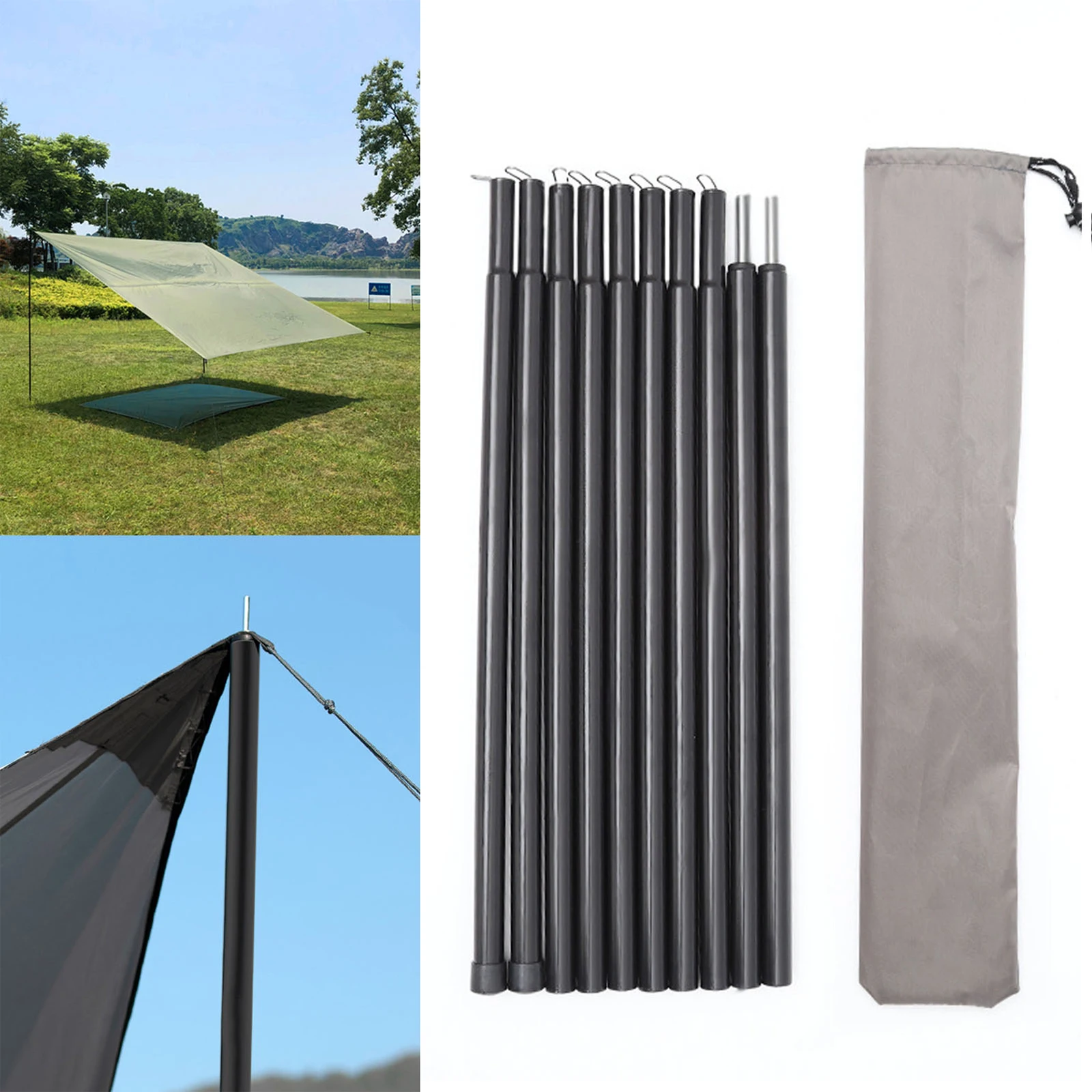 Telescopic Tent Pole Adjustable Tarp Aluminium Alloy Rods for Backpacking Hiking Camping Awning Shelter Canopy Accessory Kit