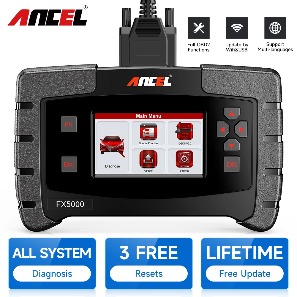 ANCEL 모든 시스템 자동차 진단 도구, 오일 리셋 EPB 리셋, ABS 블리딩, 평생 무료 업데이트, FX5000 OBD2 스캐너