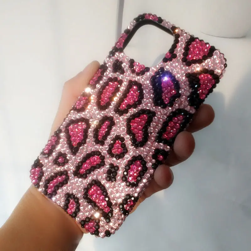 Rose Red Leopard Print Rhinestone with Crystal Hanging Chain Phone Case for Samsung Galaxy S24 S24Plus S23 S20FE S20 S20Plus