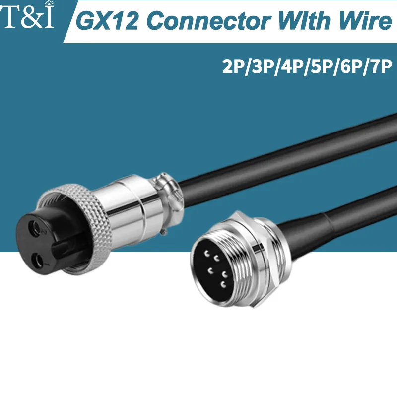

1PCS GX12 2/3/4/5/6/7Pin Male Female Aviation plug&Connector with 20CM/1M Cable Extension cord socket Industrial plug