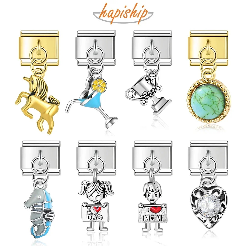Charm Bracelet 9mm Width Daisy Horse Heart Boy Girl Trophy Italian Stainless Steel Fit Bracelet Jewelry Making