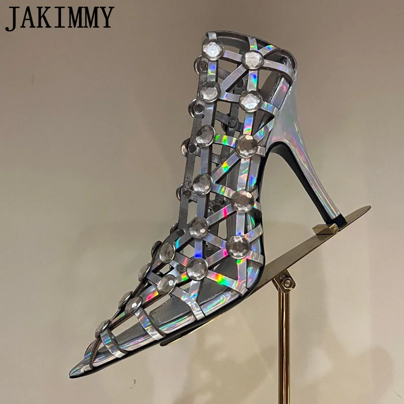 

Hot Sales Summer Crystal High Heel Shoes Women Pointy Toe Hollow Out Leather Dress Shoes Sexy Runway Party Banquet Shoes Women
