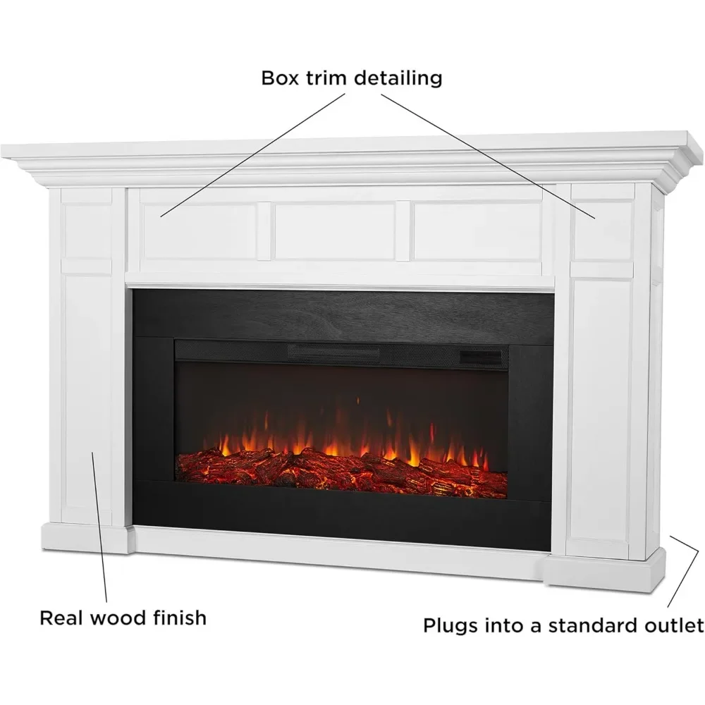 75” Electric Fireplace with Mantel for Living Room or Bedroom, Replaceable Fireplace Insert Heater, Realistic Log 3