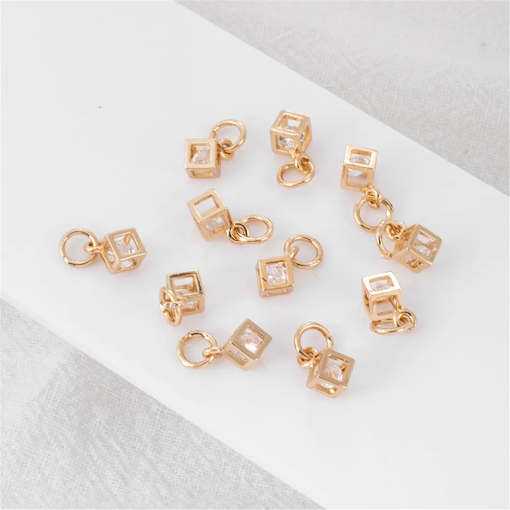 

14K gold-plated smart zircon cube 6mm pendant bracelet necklace diy earrings accessories