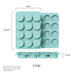 Silicone 12-Cavity Non-Stick Baking Mold for Muffins, Cookies, Fondant, and Chocolates (Morandi Blue)