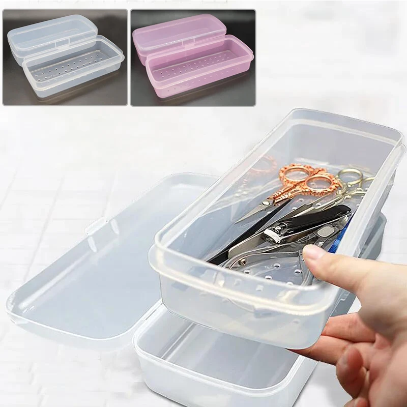 Nail Art Tool Sterilizing Tray Clear Dustproof Organizer Storage Case Disinfection Box for Manicure Tool Tweezers Salon