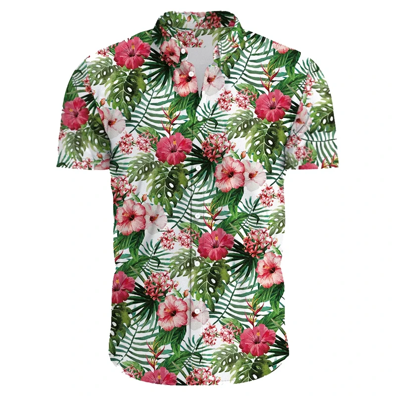 

New Hawaiian Red Leaf Tropical Shirts Floral Men Tops Summer Casual Short Sleeve Button Chemise Loose Vacation Beach Shirt