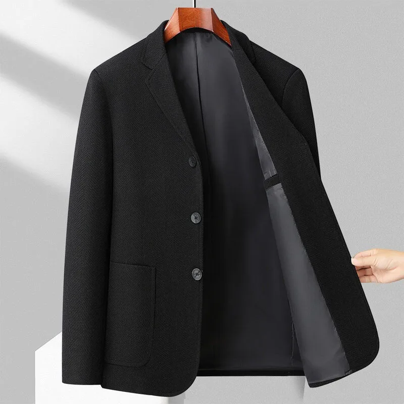 KIDWHXR Frühling Herbst Herren Anzugjacke Einfarbig Gestreift Einreihig Herren-Oberbekleidung Bügelfrei Langarm Business Herren-Blazer – Detail 7