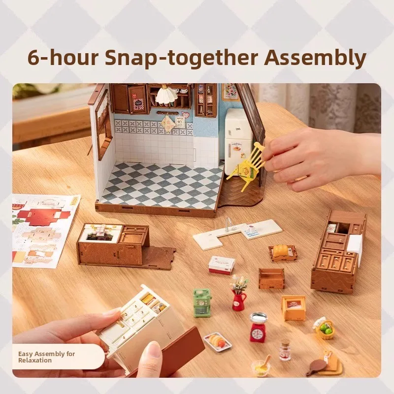 Rolife Baking Kitchen DIY Wooden House Model Art Scene Birthday Gift Assembly Model Static Model Building Toy for Teens