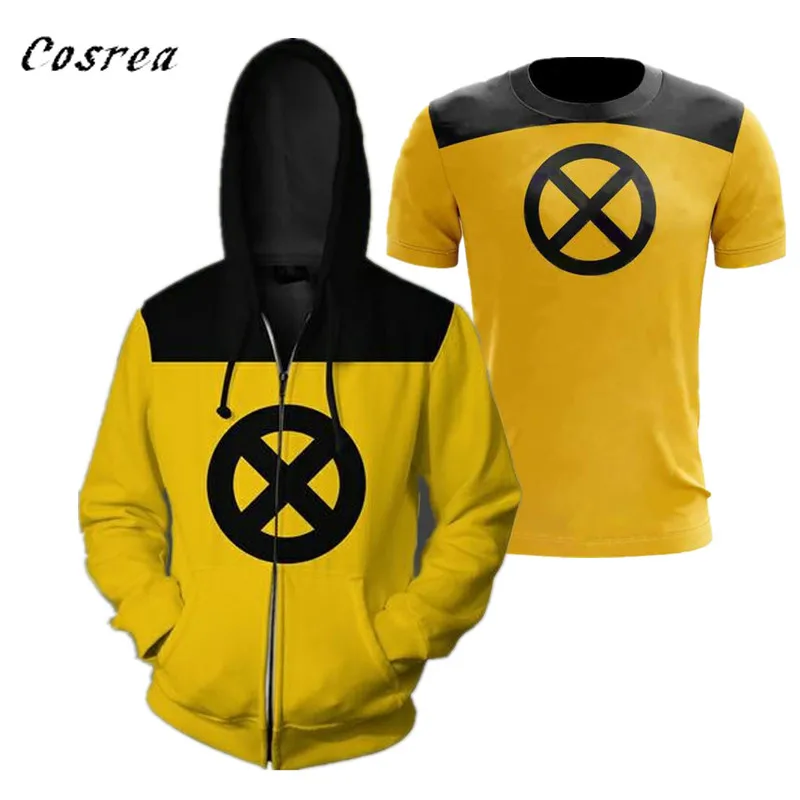 

Movie Cosplay Costumes T-shirt Polyester Zipper Hooded Superhero Yellow Short Sleeve Shirt Hoodies Sweater Man Boy