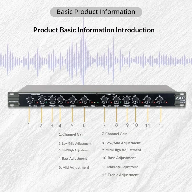 234XL 프로페셔널 전자식 크로스오버 - 스테레오 3웨이 / 모노 4웨이, 밸런스드 XLR 입출력, 20Hz-20kHz, 무대/KTV/PA용