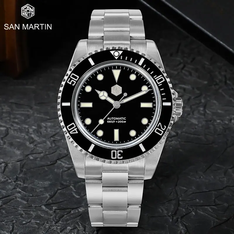 

San Martin Classic Luxury Men Watch YN55 Automatic Mechanical Wristwatches Water Ghost Diver Sapphire 20 ATM Waterproof Luminous