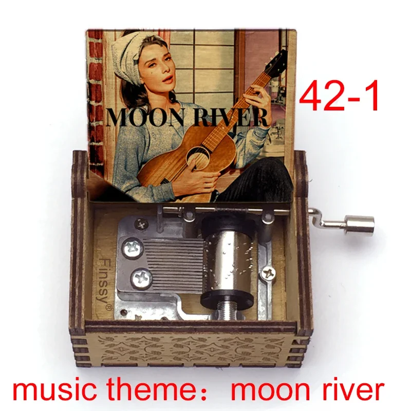 Audrey Hepburn Song Moon River music theme Wooden Music Box Hand Movie Fans Christmas Birthday Gift Craft 4