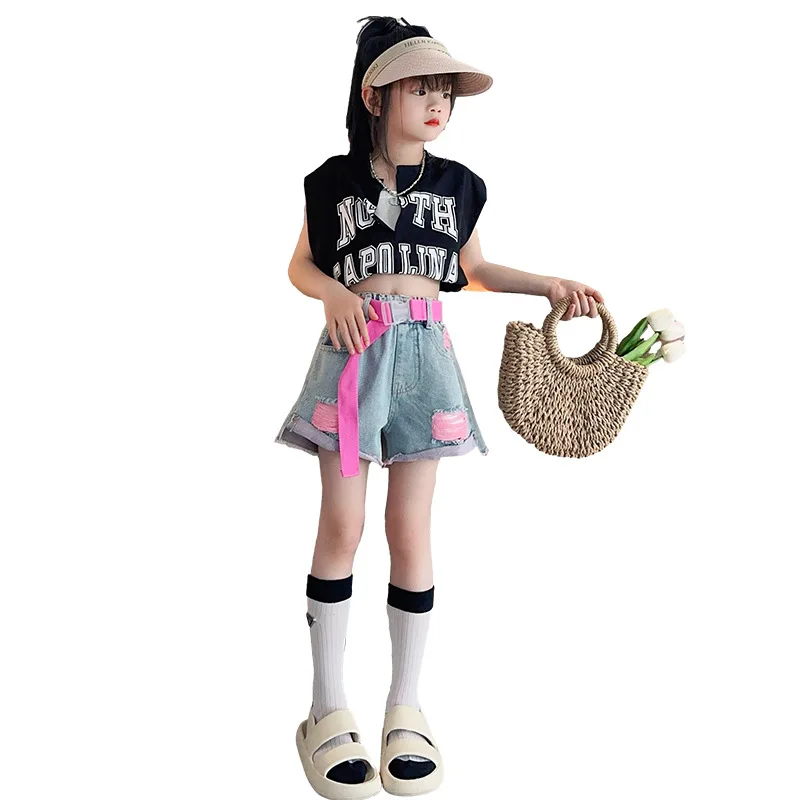 YILIANZHIJIA Girls Denim Skort 6-14Y - Ripped Design With Built-in Shorts