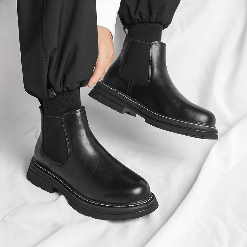 Mens Chelsea Boots Brand Retro Comfortable Fashion Men Boots Casual Wedding Party Cow Leather Designer Leather Nude