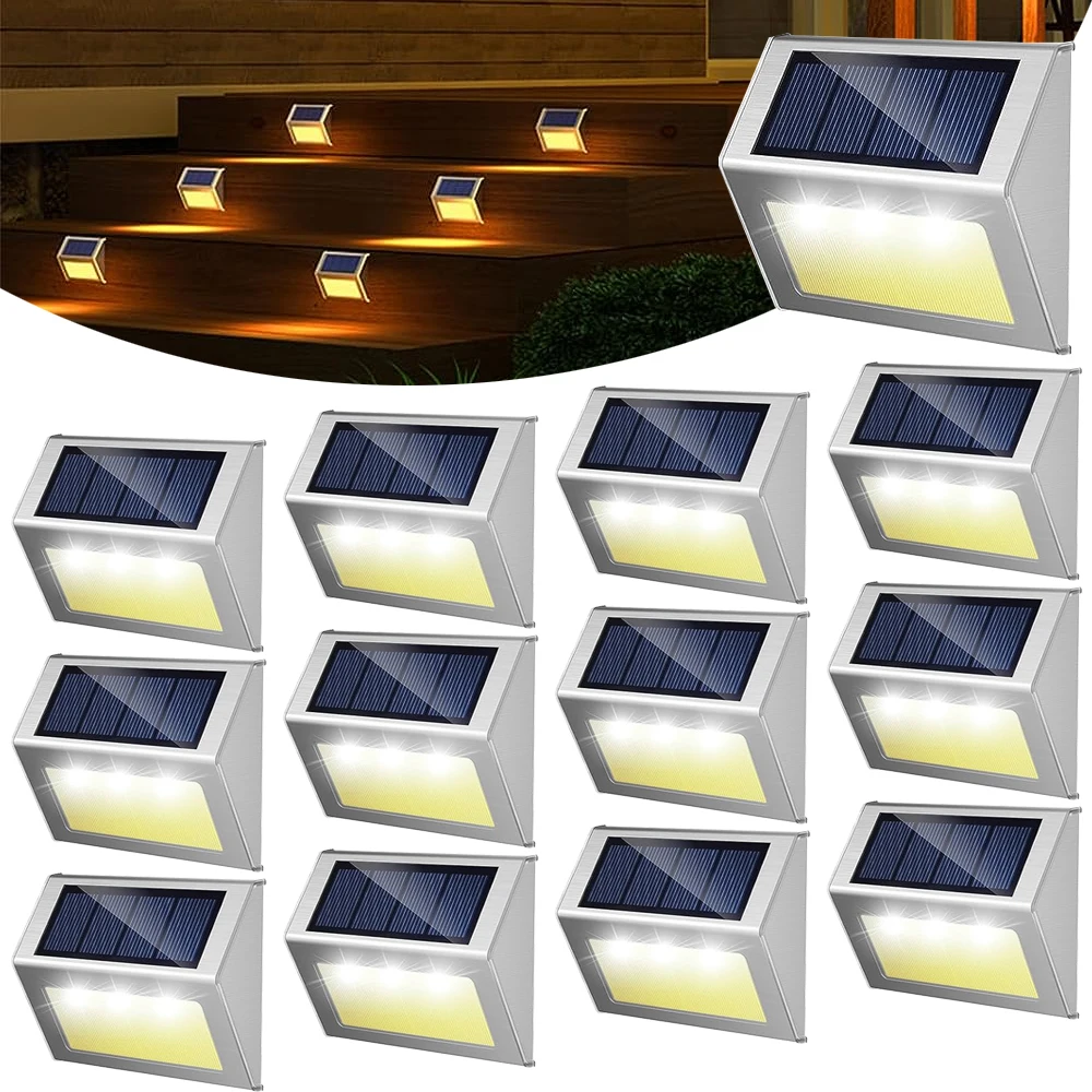 Solar Fence Lights Outdoor Waterproof Solar Powered Deck Lights for Garden Backyard Patio Yard Wall Step Railing 6LED Lighting