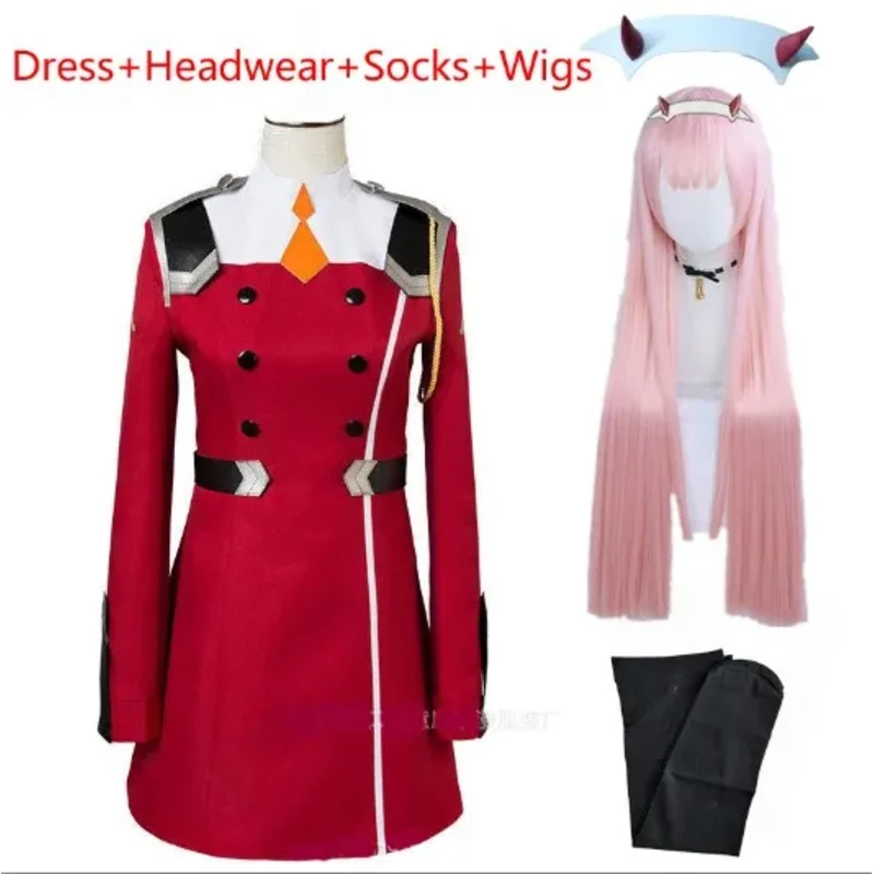 02 Zero Two Косплей Костюм Дарлинг в FRANXX Косплей DFXX женский костюм полный комплект платье Полный комплект: платье головной убор носки парик