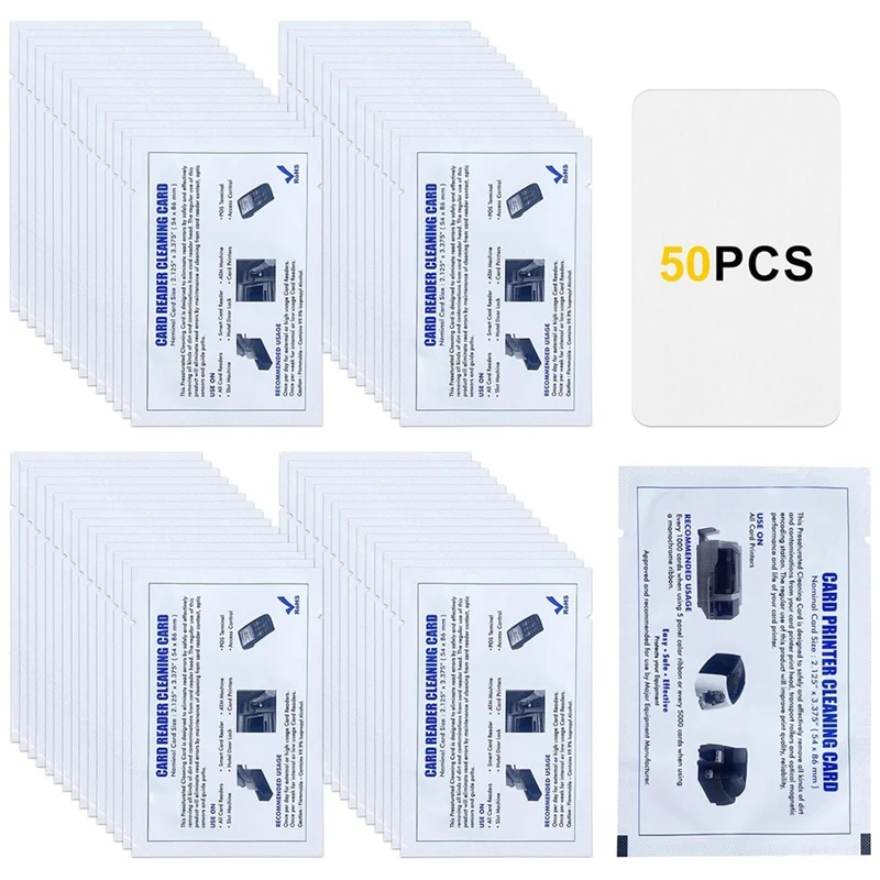 50 PCS Dual Side Card Reader Cleaner CR80 Card Reader Cleaning Cards Plastic POS Swipe Terminal Cleaning Cards