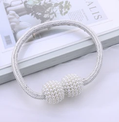 Elegant Pearl Magnetic Curtain Tieback Set - Decorative Buckle Clips - 1PC (White)