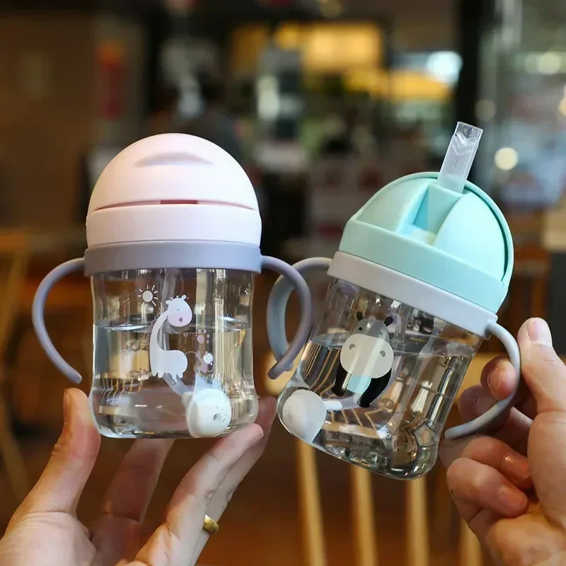 

250ml/350ml Baby Feeding Cup with Straw Children Learn Feeding Drinking Bottles Kids Outdoor Wide-Mouth Training Straw Cups