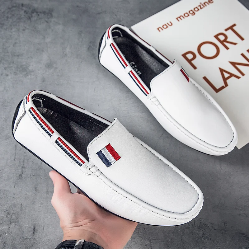 France Elegant Men Moccasins Shoes Black White Male Business Adult Officer Shoes Designer Brand Adult Fashionable Casual Loafers