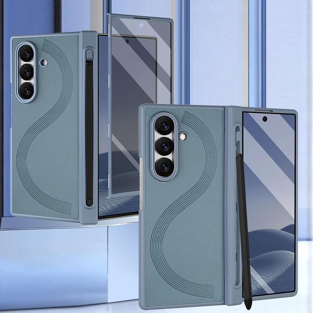 Premium PU Leather Foldable Case with Magnetic Hinge Protector, Stylus, and Privacy Screen Film