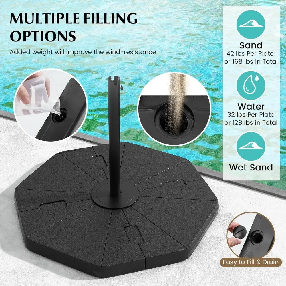 4-Piece Patio Umbrella Base, 208 lbs Heavy Duty Offset Cantilever Umbrella Stand 4