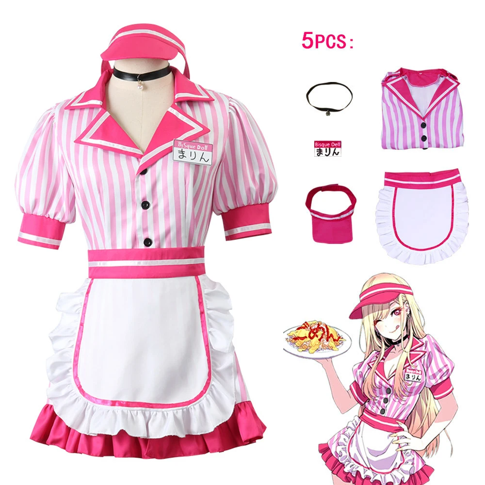 

My Dress Up Darling Kawaii Coffee Waiter Maid Dress Marin Kitagawa Cosplay Costumes Wig Sweet Girl Uniform Women Party Outfits