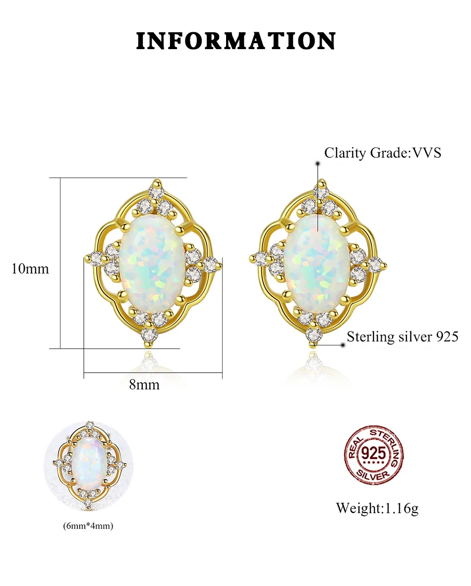 Orecchini a bottone con opale in vero argento classico con motivo cavo per donne eleganti gioielli da sposa femminili intagliati_voghion.com