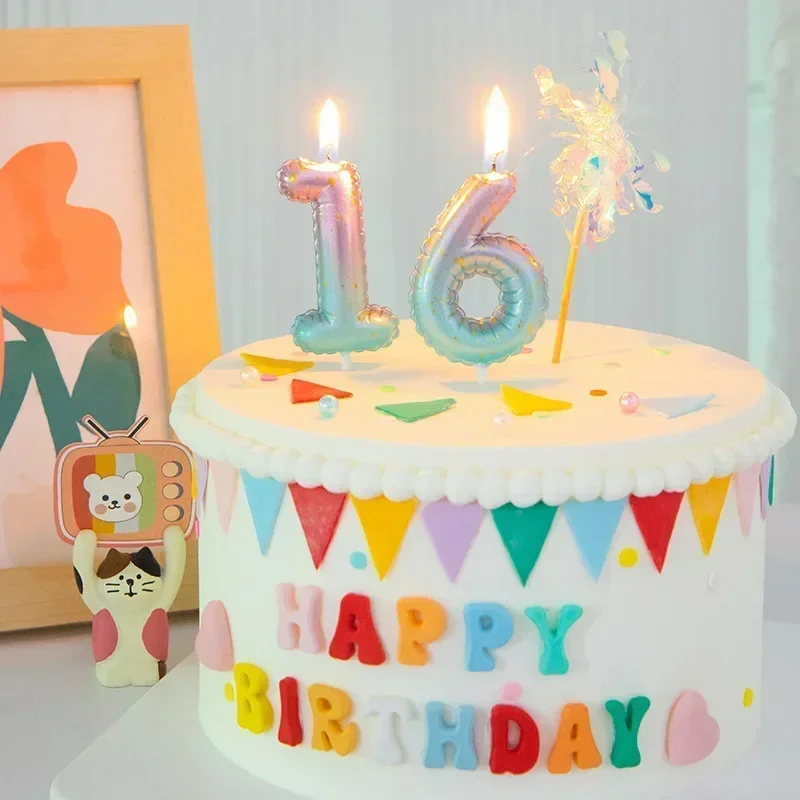 Gradient Number Candles Glitter Birthday Candles Cake Topper Decoration 0-9 Numbers Digital Candle Birthday Party Supplies Velas cake candles