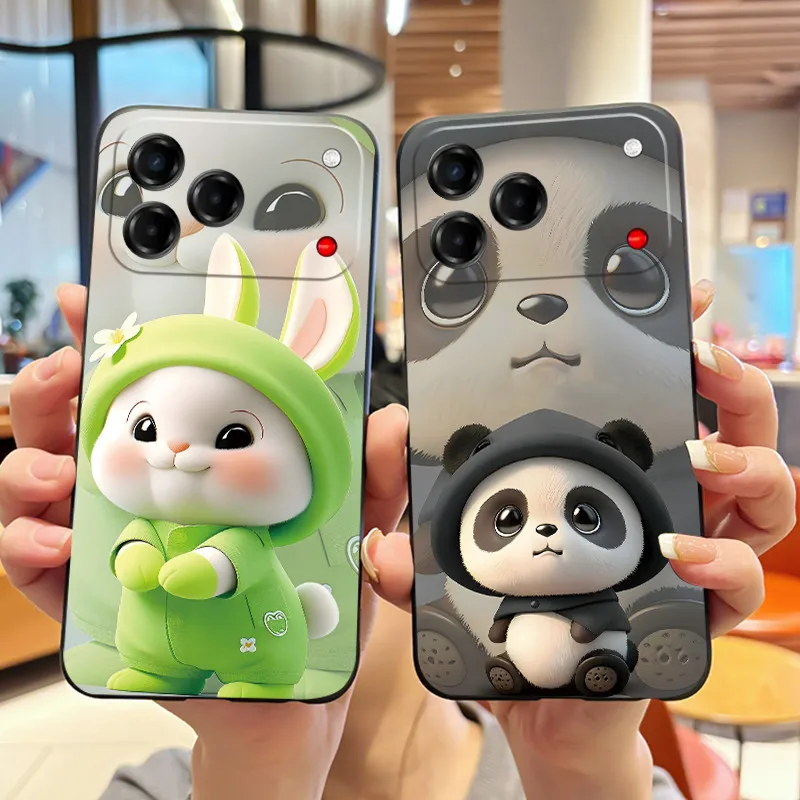 Enhanced Cute Black Bumper Silicone Phone Case with Shockproof Cartoon Panda Design