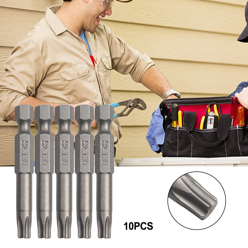 마그네틱 Torx 스크루드라이버 비트, 1/4 육각 생크 헤드, 드릴 비트, 수공구, 10 개, 50mm, T30