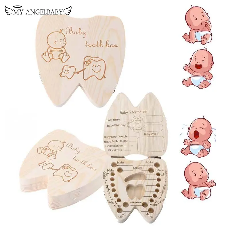 

Baby Tooth Box Poland/English/Dutch/Russian/French /Italian Wooden Milk Teeth Organizer Storage Boys Girls Baby Souvenirs Gift