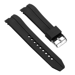 Curved Silicone Sports Watch Strap - Waterproof Soft Rubber Wristband - 26mm (Black Silver)