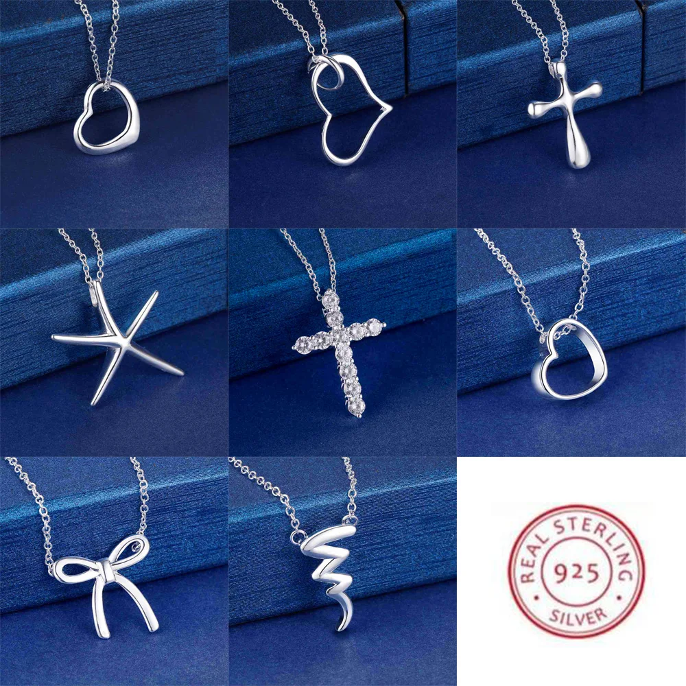 Silver necklace 925 Sterling Silver Classic Heart For Women Fashion Clavicle Chain