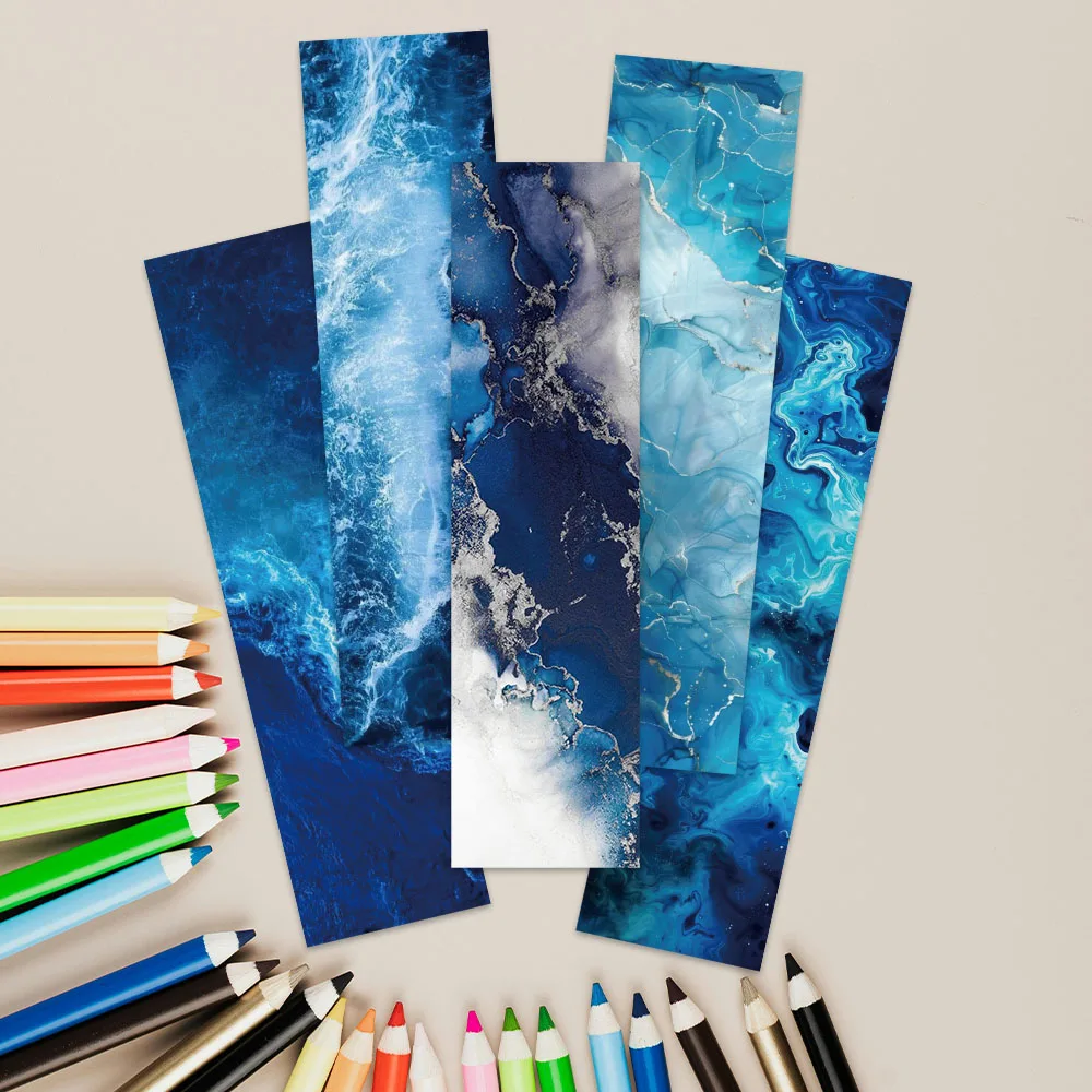 30pcs Aesthetic Blue Ocean Sea Waves Paper Bookmarks DIY Students Readers Page Markers Library Office Page Marking