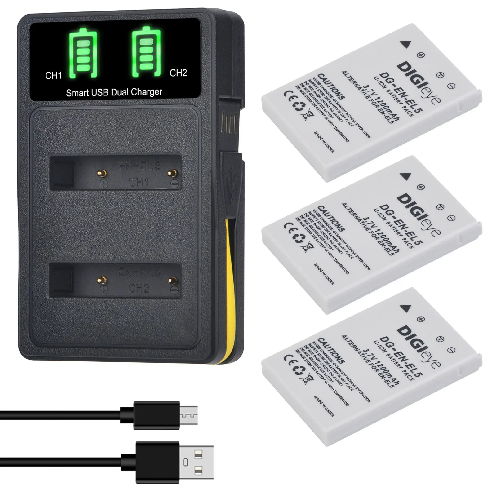 En-El5 Batterie Enel5 + Caricabatterie Led Per Nikon Coolpix 3700 4200 200 P80 P90 P100 P510 P520 P530 P5000 P5100