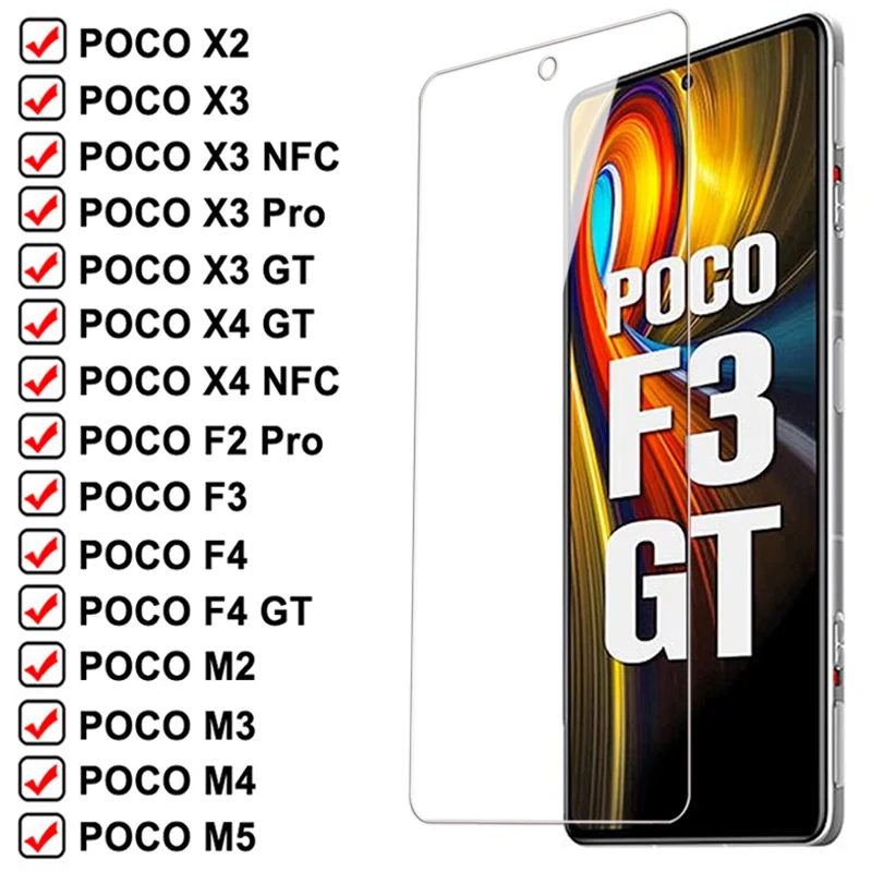 

9H Hradness Tempered Glass For Xiaomi Poco X3 X4 NFC X2 F2 F3 F4 GT Screen Protector POCO M2 M3 M4 M5 Pro M5S Protective Film