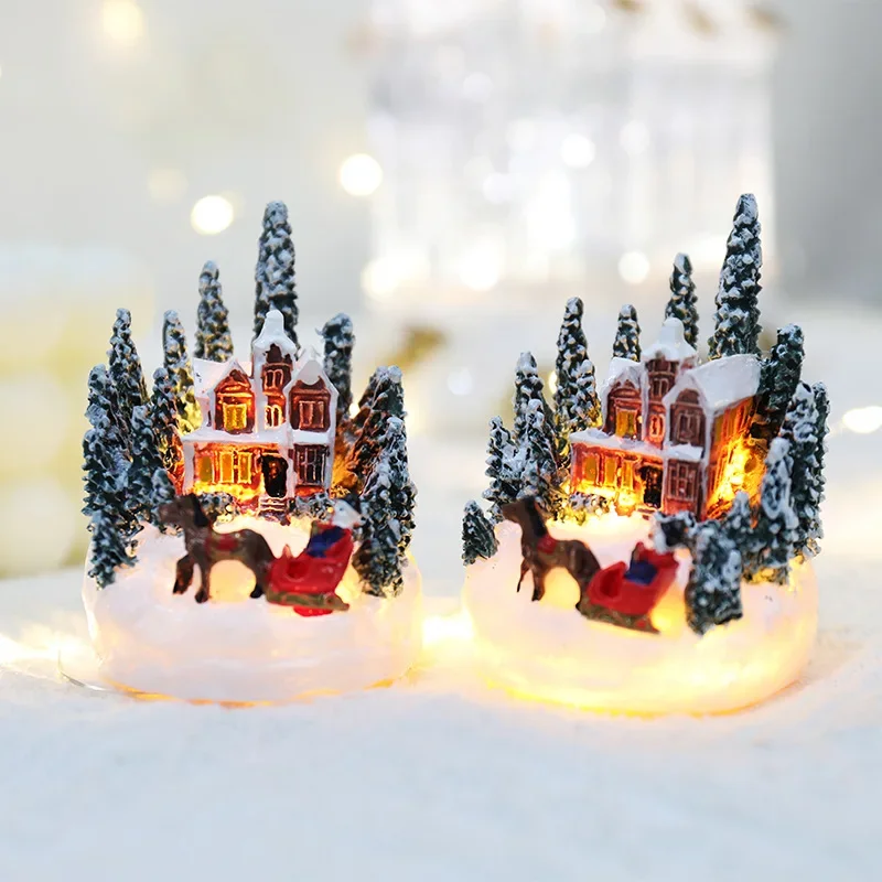 

Рождественские сказочные огни, мини-ночники из смолы в виде замка Санты, настольные украшения, новогодний подарок для детей, декоративная лампа для дома, спальни