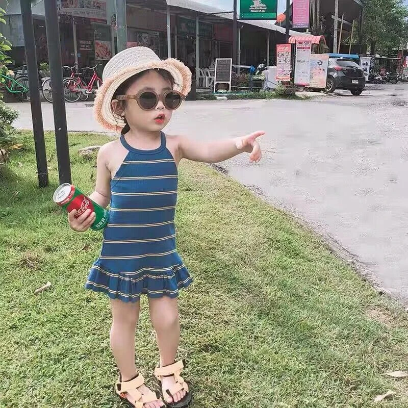 

New Girls Party Dress Summer Elegant Princess Dress Children Stripe Strap Dress 0-6 Years Kids Birthday Party Clothes