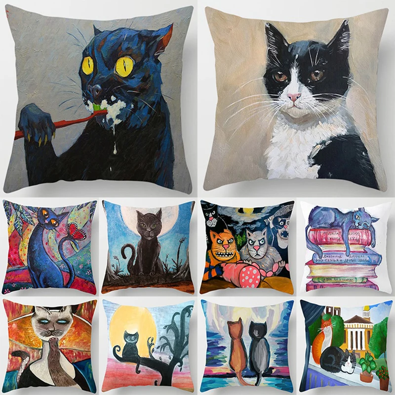 Office Decoration Pillow Pillow Cats Cartoon Cat Cushion Cover