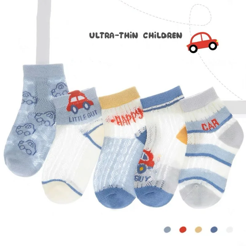  5 Pairs Socks Spring Summer Breathable Kids Fashion Socks Cute Cotton Flowers Pattern for Children Baby Little Girl Teen 