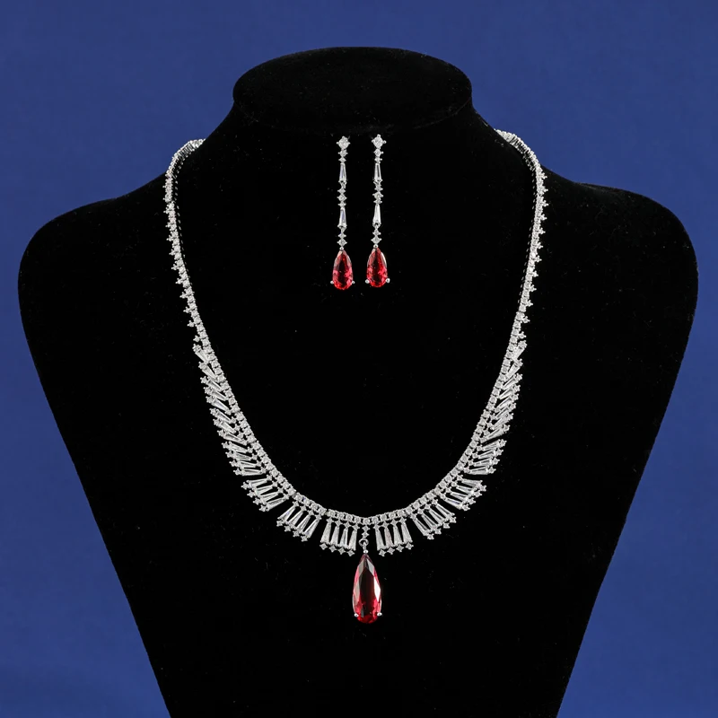 

Luxury Jewelry Set Necklace Earrings Sets Silver Color Crystal Necklace Women Weddings Exquisite Bride Accessories Wedding