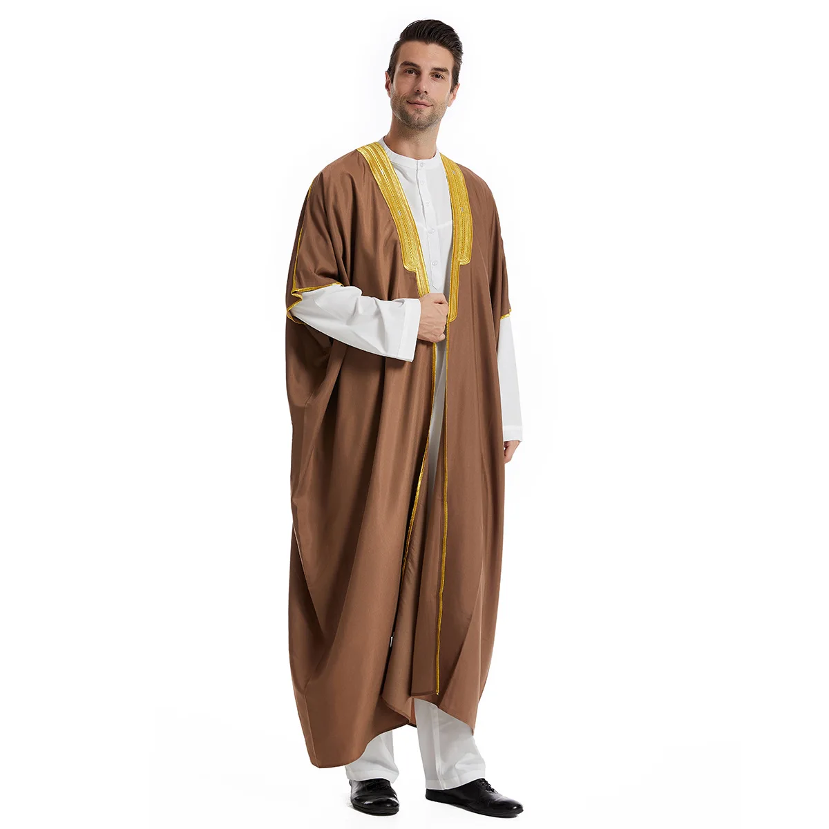 chinese dress ladies NC Muslim Men's Long Sleeves Solid Color Thobe Arab Middle East Male Stand  Collar Robe (S, Beige) at Amazon Men's Clothing store