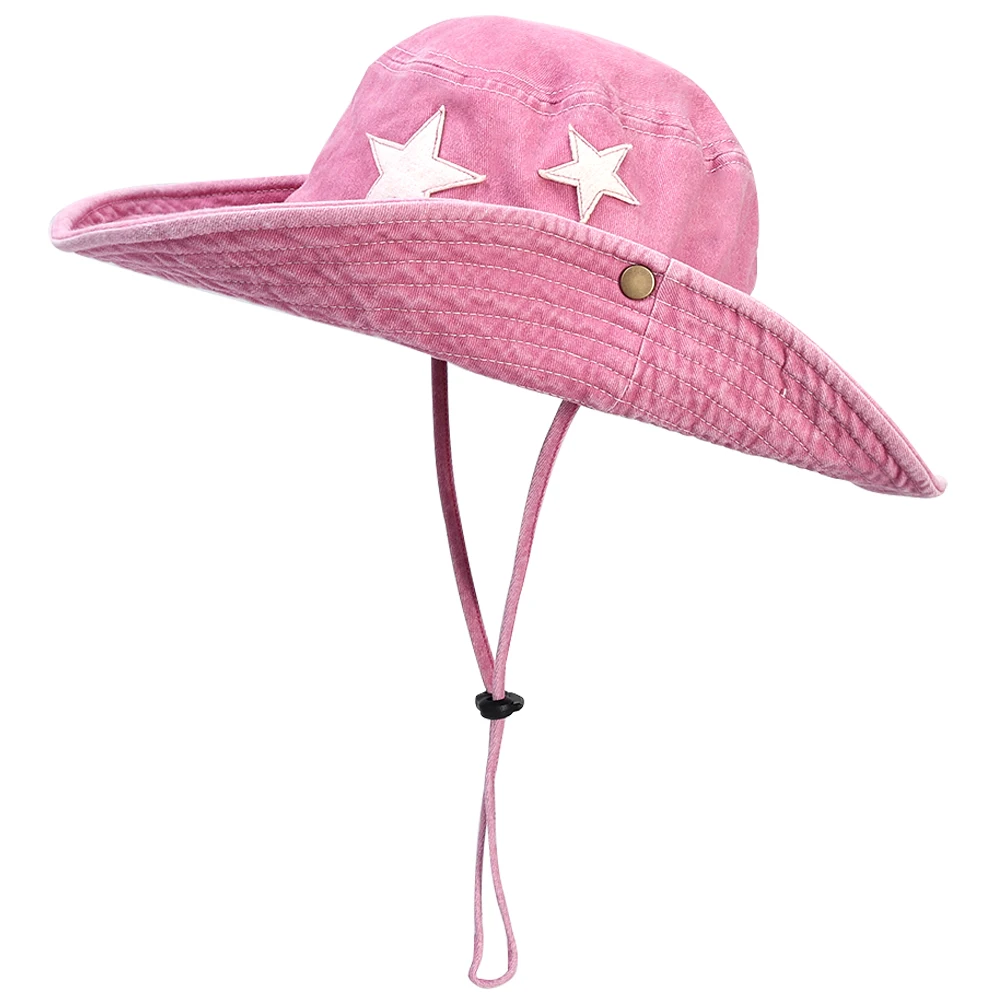 Hot Sale Punk Stars Bucket New Summer Y2K Star Pink Retro Big Brim Outdoors Sun Protection Girl Cowboy Hat Casual Jazz Cap_senzul.com