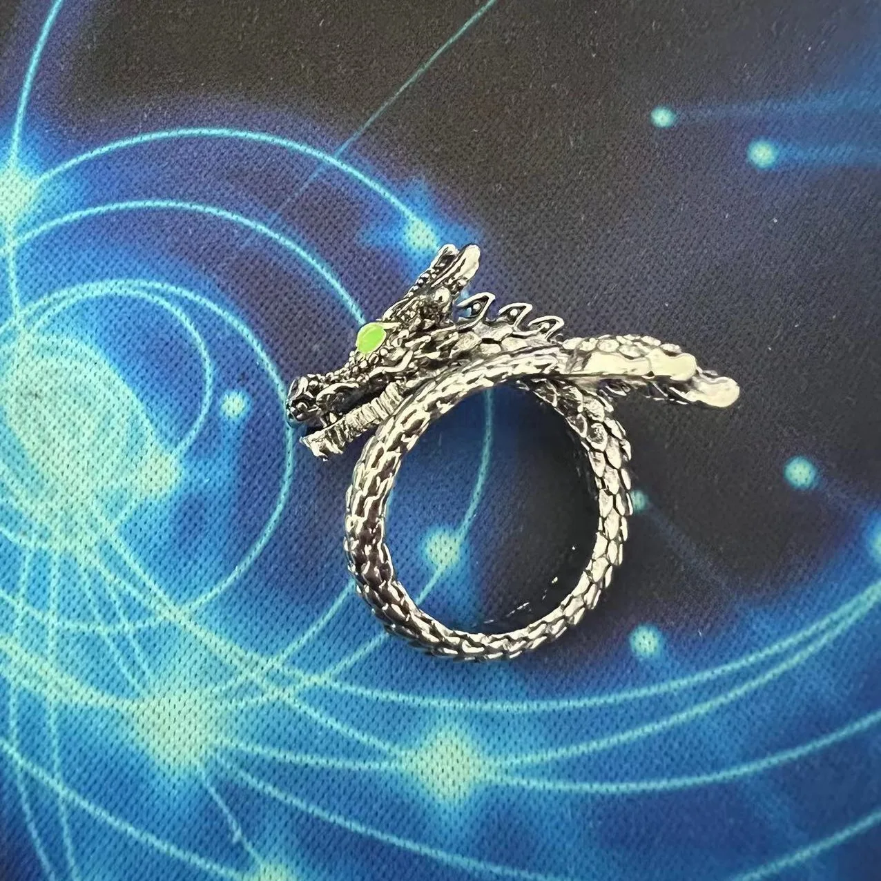 Vintage Dragon Open Ring for Men Green Eyes Heroic Spirit Silver Color Hyperbole Male Rings Punk Party Men Jewelry Gift animal ring,silver ring,opening ring,finger ring