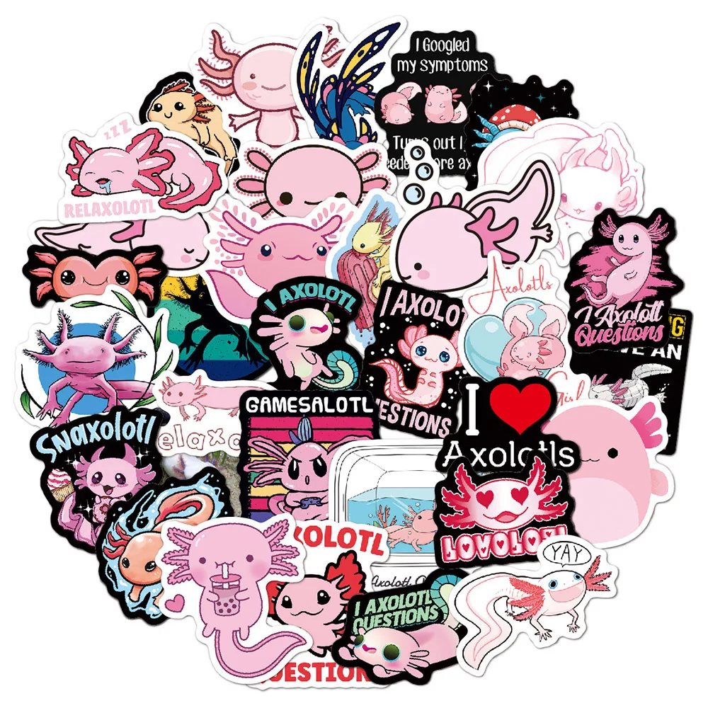 10/30/50/100pcs Cute Animal Axolotl Graffiti Stickers Cartoon Decals Kids Toy Diary Scrapbook Fridge Phone Laptop Car Sticker 10 30 50pcs pompom purin cartoon sticker kawaii girls waterproof aesthetic decals graffiti phone case fridge helmet laptop diary