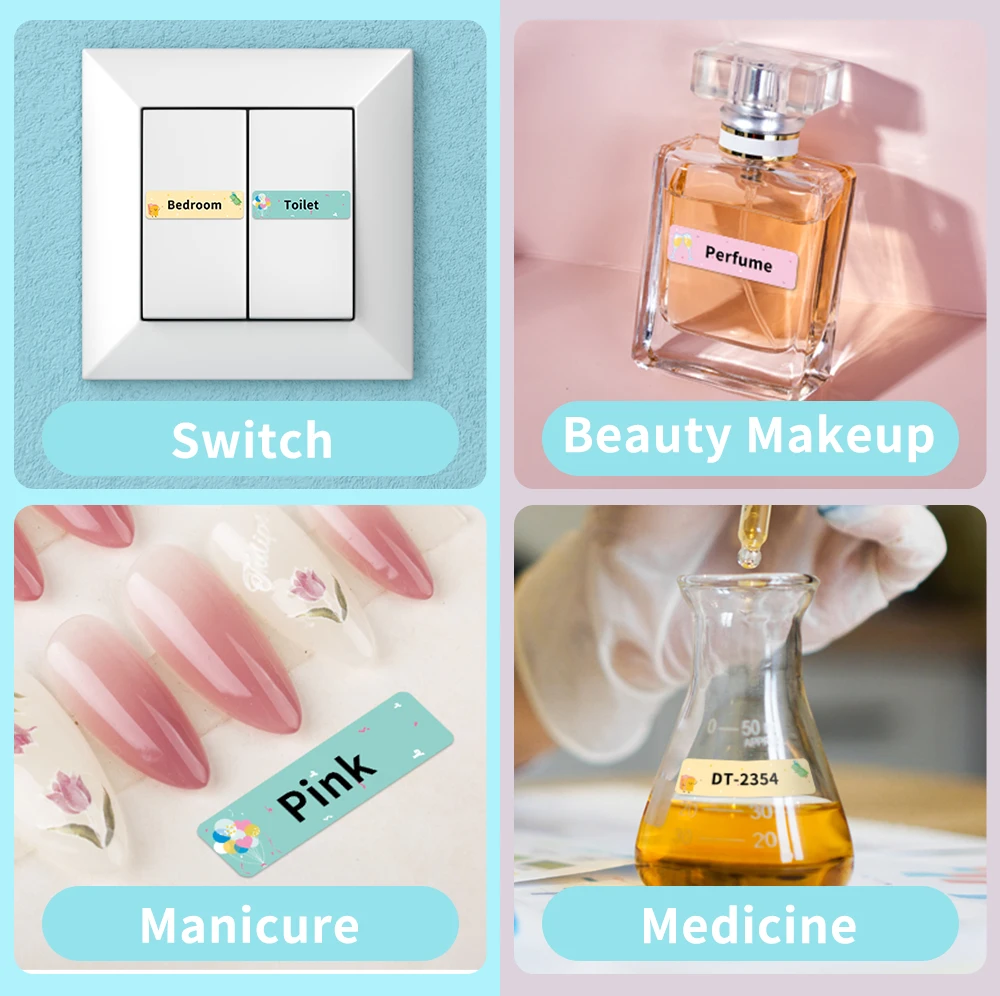 포모모 D30 Q30 휴대용 블루투스 라벨 메이커용 멀티 사이즈 6-15mm 라벨 스티커 용지, 자가 접착식 감열 1 테이프 롤