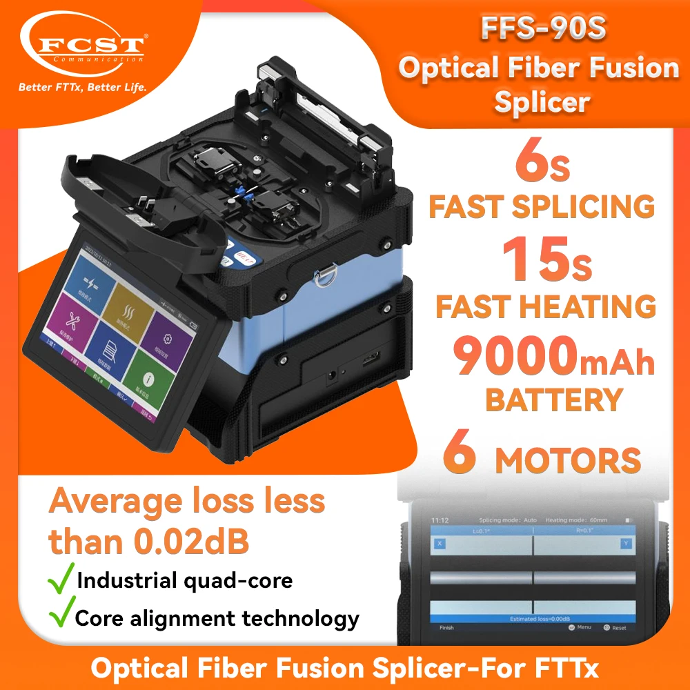 FCST FFS-90S SM MM DS Multi-Language Optical Fiber Fusion Splicer Auto Backbone Fiber Optic Splicing Machine backbone